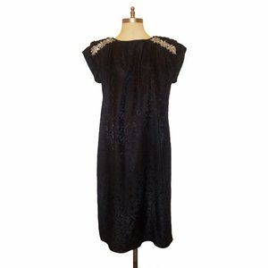 Vtg NOS 80s Black Draped Back Cocktail Dress 11-12